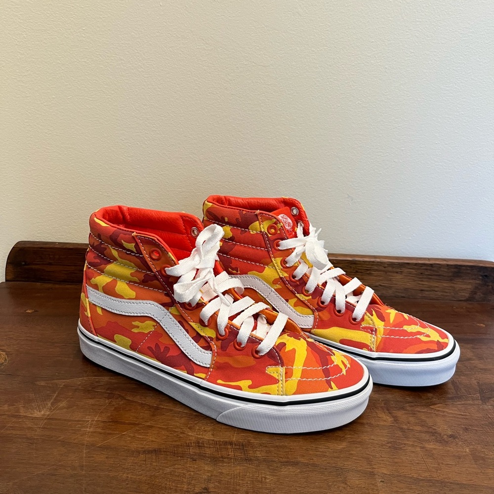Vans Off The Wall Orange Camo SK8-Hi Top Sneakers Shoes Men’s 6.5 Women’s 8 EUC